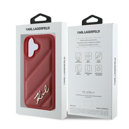 Husa pentru iPhone 16 - Karl Lagerfeld Diagonal Quilted (KLHCP16SPQDSMGR) - Red