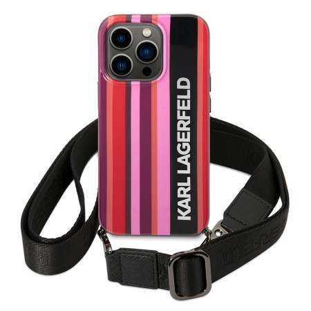 Husa iPhone 14 Pro - Karl Lagerfeld Hardcase with Strap (KLHCP14LSTSTP) - Pink Color Stripes