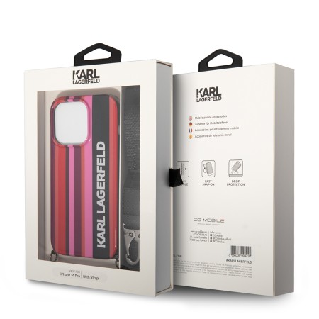 Husa iPhone 14 Pro - Karl Lagerfeld Hardcase with Strap (KLHCP14LSTSTP) - Pink Color Stripes