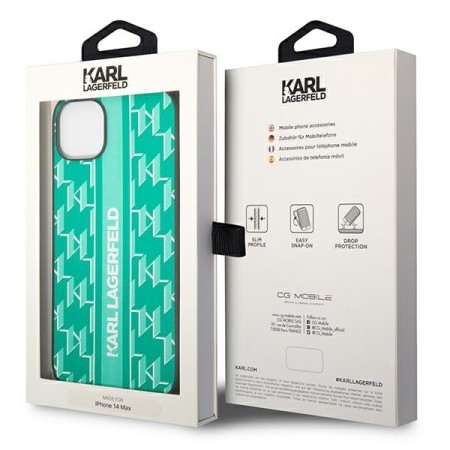 Husa iPhone 15 Plus / iPhone 14 Plus - Karl Lagerfeld Hardcase Monogram (KLHCP14MPGKLSKN) - Green Stripe