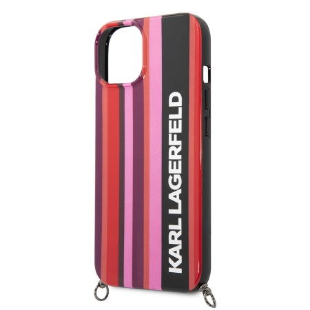 Husa iPhone 15 / iPhone 14 / iPhone 13 - Karl Lagerfeld Hardcase with Strap (KLHCP14SSTSTP) - Pink Color Stripes