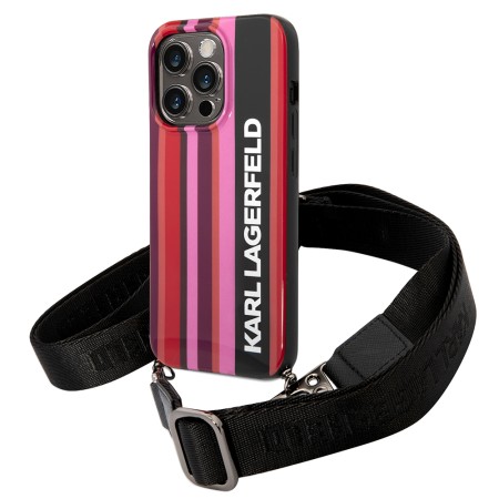 Husa iPhone 14 Pro Max - Karl Lagerfeld Hardcase with Strap (KLHCP14XSTSTP) - Pink Color Stripes