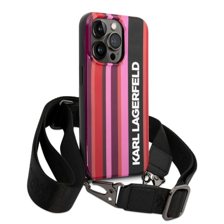 Husa iPhone 14 Pro Max - Karl Lagerfeld Hardcase with Strap (KLHCP14XSTSTP) - Pink Color Stripes