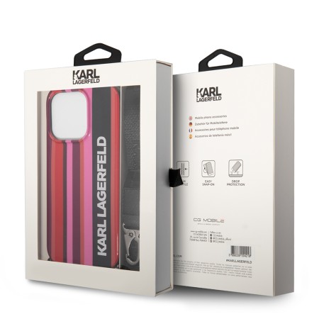 Husa iPhone 14 Pro Max - Karl Lagerfeld Hardcase with Strap (KLHCP14XSTSTP) - Pink Color Stripes