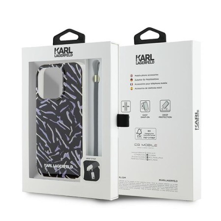 Husa iPhone 15 Pro Max - Karl Lagerfeld Hardcase (KLHCP15XHZBPKCCU) - Purple Zebra With Cord