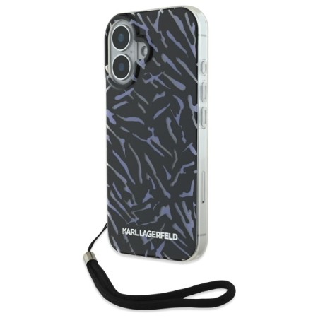 Husa pentru iPhone 16 Plus - Karl Lagerfeld Hardcase (KLHCP16MHZBPKCCU) - Purple Zebra With Cord