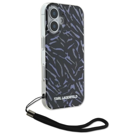 Husa pentru iPhone 16 Plus - Karl Lagerfeld Hardcase (KLHCP16MHZBPKCCU) - Purple Zebra With Cord