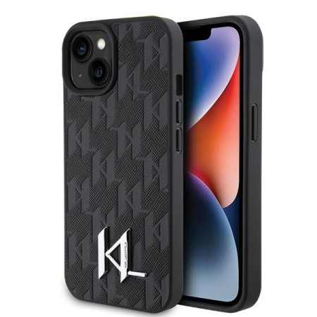 Husa iPhone 15 / iPhone 14 / iPhone 13 - Karl Lagerfeld Hardcase Leather Monogram (KLHCP15SPKLPKLK) - Hot Stamp Metal Logo