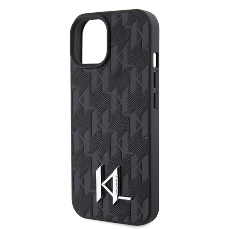 Husa iPhone 15 / iPhone 14 / iPhone 13 - Karl Lagerfeld Hardcase Leather Monogram (KLHCP15SPKLPKLK) - Hot Stamp Metal Logo