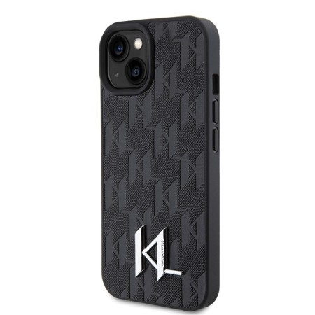 Husa iPhone 15 / iPhone 14 / iPhone 13 - Karl Lagerfeld Hardcase Leather Monogram (KLHCP15SPKLPKLK) - Hot Stamp Metal Logo