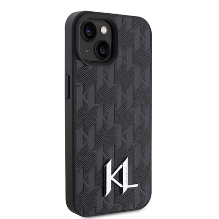 Husa iPhone 15 / iPhone 14 / iPhone 13 - Karl Lagerfeld Hardcase Leather Monogram (KLHCP15SPKLPKLK) - Hot Stamp Metal Logo