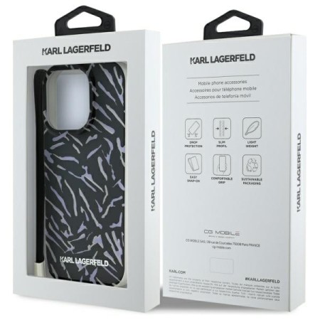 Husa iPhone 16 Pro Max - Karl Lagerfeld Hardcase (KLHCP16XHZBPKCCU) - Purple Zebra With Cord