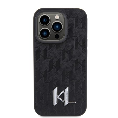 Husa iPhone 15 Pro Max - Karl Lagerfeld Hardcase Leather Monogram (KLHCP15XPKLPKLK) - Hot Stamp Metal Logo