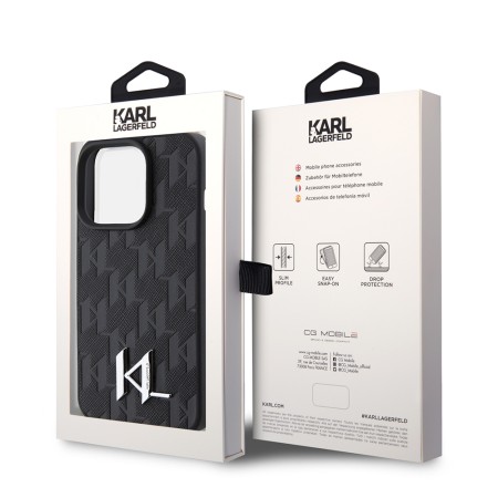 Husa iPhone 15 Pro Max - Karl Lagerfeld Hardcase Leather Monogram (KLHCP15XPKLPKLK) - Hot Stamp Metal Logo