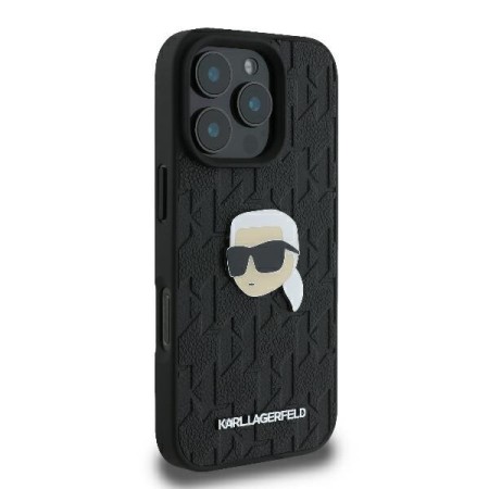 Husa iPhone 16 Pro Max - Karl Lagerfeld Hardcase Leather Monogram (KLHCP16XPGKLKIPK) - Karl Head Pin