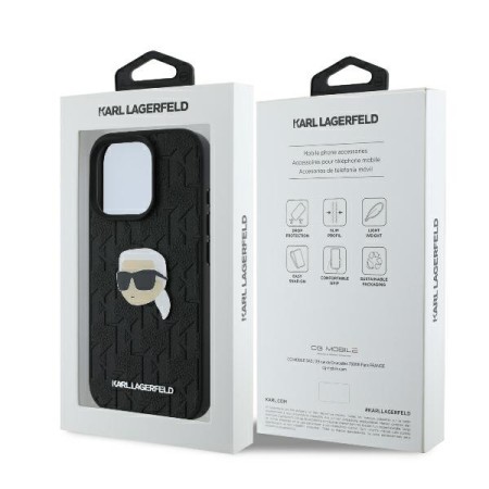 Husa iPhone 16 Pro Max - Karl Lagerfeld Hardcase Leather Monogram (KLHCP16XPGKLKIPK) - Karl Head Pin