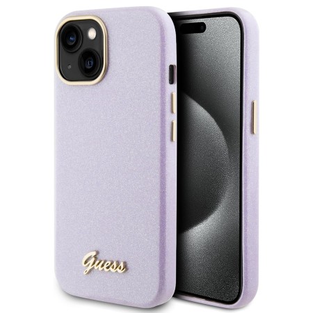 Husa pentru iPhone 15 / iPhone 14 / iPhone 13 - Guess Glitter Glossy Script (GUHCP15SPGMCSL) - Light Purple