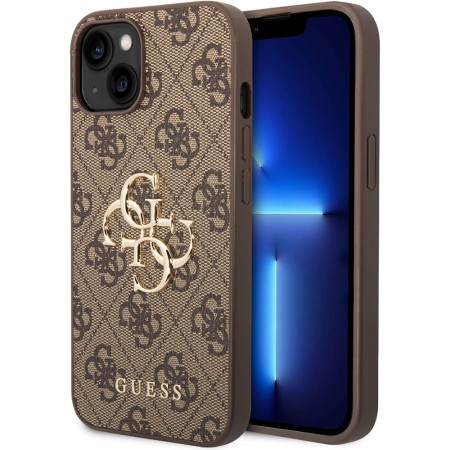 Husa pentru iPhone 15 Plus / iPhone 14 Plus - Guess Hardcase 4G Big Metal Logo (GUHCP15M4GMGBR) - Brown