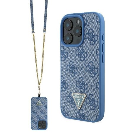 Husa pentru iPhone 16 Pro Max - Guess Leather Metal Logo Strass Crossbody (GUHCP16XP4TDSCPB) - Blue