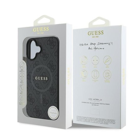 Husa pentru iPhone 16 Plus - Guess 4G Ring Classic Logo MagSafe (GUHMP16MG4GFRK) - Black