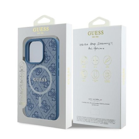 Husa pentru iPhone 16 Pro Max - Guess 4G Ring Classic Logo MagSafe (GUHMP16XG4GFRB) - Blue