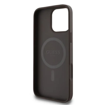 Husa pentru iPhone 16 Pro - Guess 4G Ring Classic Logo MagSafe (GUHMP16LG4GFRW) - Brown