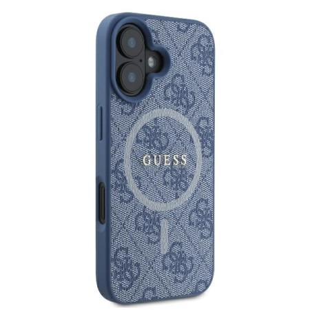 Husa pentru iPhone 16 Plus - Guess 4G Ring Classic Logo MagSafe (GUHMP16MG4GFRB) - Blue