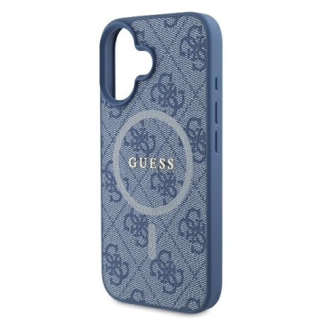 Husa pentru iPhone 16 Plus - Guess 4G Ring Classic Logo MagSafe (GUHMP16MG4GFRB) - Blue