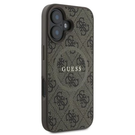 Husa pentru iPhone 16 Plus - Guess 4G Ring Classic Logo MagSafe (GUHMP16MG4GFRW) - Brown