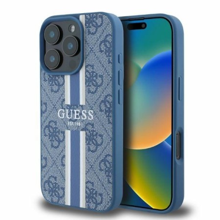 Husa pentru iPhone 16 Pro Max - Guess Hardcase 4G Printed Stripes MagSafe (GUHMP16XP4RPSB) - Blue