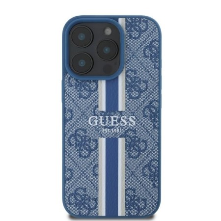 Husa pentru iPhone 16 Pro Max - Guess Hardcase 4G Printed Stripes MagSafe (GUHMP16XP4RPSB) - Blue