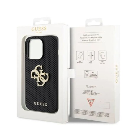 Husa pentru iPhone 15 / iPhone 14 / iPhone 13 - Guess Leather Perforated 4G (GUHCP15SPSP4LGK) - Black