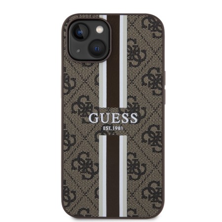 Husa pentru iPhone 15 / iPhone 14 / iPhone 13 - Guess Hardcase 4G Printed Stripes MagSafe (GUHMP15SP4RPSW) - Brown