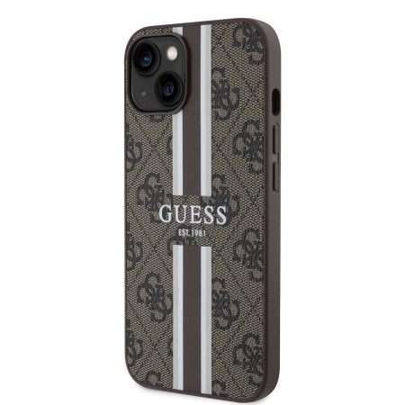 Husa pentru iPhone 15 / iPhone 14 / iPhone 13 - Guess Hardcase 4G Printed Stripes MagSafe (GUHMP15SP4RPSW) - Brown