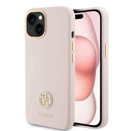 Husa pentru iPhone 15 / iPhone 14 / iPhone 13 - Guess Silicone Logo Strass 4G (GUHCP15SM4DGPP) - Light Pink