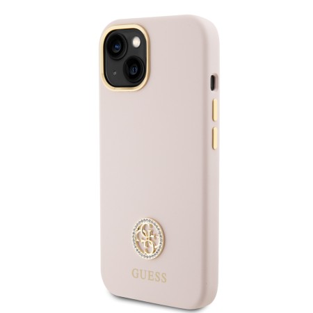 Husa pentru iPhone 15 / iPhone 14 / iPhone 13 - Guess Silicone Logo Strass 4G (GUHCP15SM4DGPP) - Light Pink