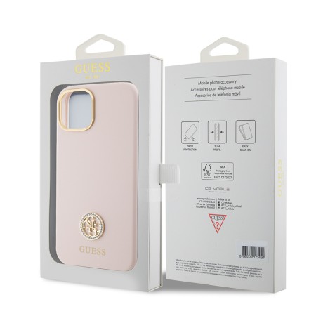 Husa pentru iPhone 15 / iPhone 14 / iPhone 13 - Guess Silicone Logo Strass 4G (GUHCP15SM4DGPP) - Light Pink