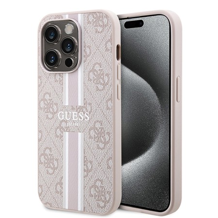 Husa pentru iPhone 15 Pro - Guess Hardcase 4G Printed Stripes MagSafe (GUHMP15LP4RPSP) - Pink