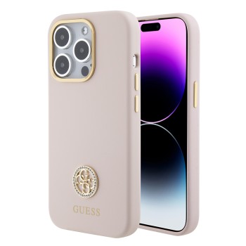 Husa pentru iPhone 15 Pro - Guess Silicone Logo Strass 4G (GUHCP15LM4DGPP) - Light Pink