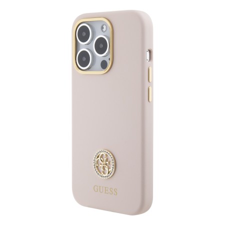 Husa pentru iPhone 15 Pro - Guess Silicone Logo Strass 4G (GUHCP15LM4DGPP) - Light Pink