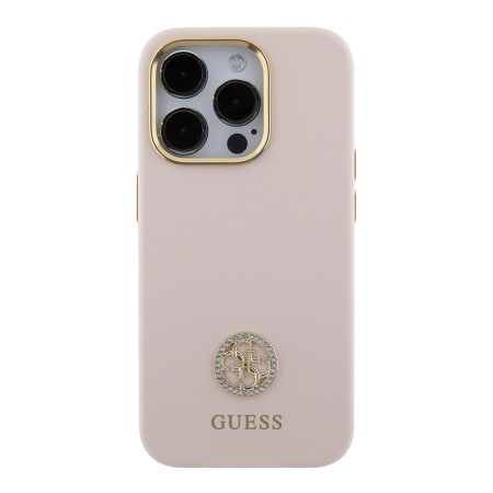 Husa pentru iPhone 15 Pro - Guess Silicone Logo Strass 4G (GUHCP15LM4DGPP) - Light Pink