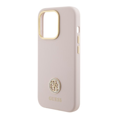 Husa pentru iPhone 15 Pro - Guess Silicone Logo Strass 4G (GUHCP15LM4DGPP) - Light Pink