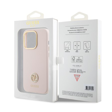 Husa pentru iPhone 15 Pro - Guess Silicone Logo Strass 4G (GUHCP15LM4DGPP) - Light Pink