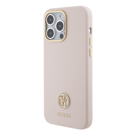 Husa pentru iPhone 15 Pro Max - Guess Silicone Logo Strass 4G (GUHCP15XM4DGPP) - Light Pink