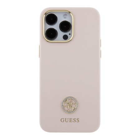 Husa pentru iPhone 15 Pro Max - Guess Silicone Logo Strass 4G (GUHCP15XM4DGPP) - Light Pink