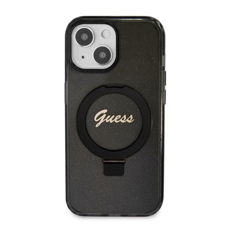 Husa pentru iPhone 15 / iPhone 14 / iPhone 13 - Guess Ring Stand Script Glitter MagSafe (GUHMP15SHRSGSK) - Black