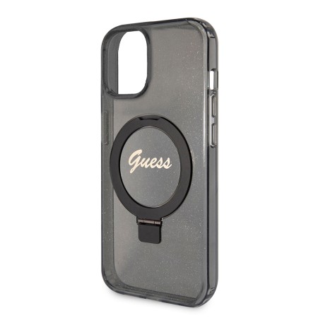 Husa pentru iPhone 15 / iPhone 14 / iPhone 13 - Guess Ring Stand Script Glitter MagSafe (GUHMP15SHRSGSK) - Black