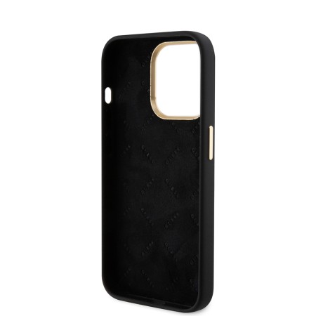 Husa pentru iPhone 15 Pro - Guess Silicone Script Metal Logo and Frame (GUHCP15LSMBSLK) - Black