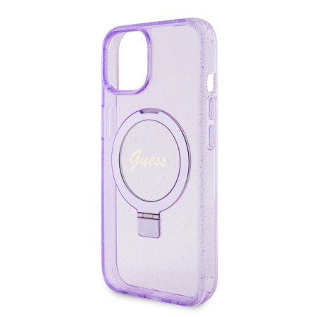 Husa pentru iPhone 15 / iPhone 14 / iPhone 13 - Guess Ring Stand Script Glitter MagSafe (GUHMP15SHRSGSU) - Purple