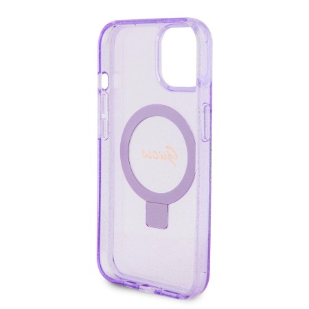 Husa pentru iPhone 15 / iPhone 14 / iPhone 13 - Guess Ring Stand Script Glitter MagSafe (GUHMP15SHRSGSU) - Purple